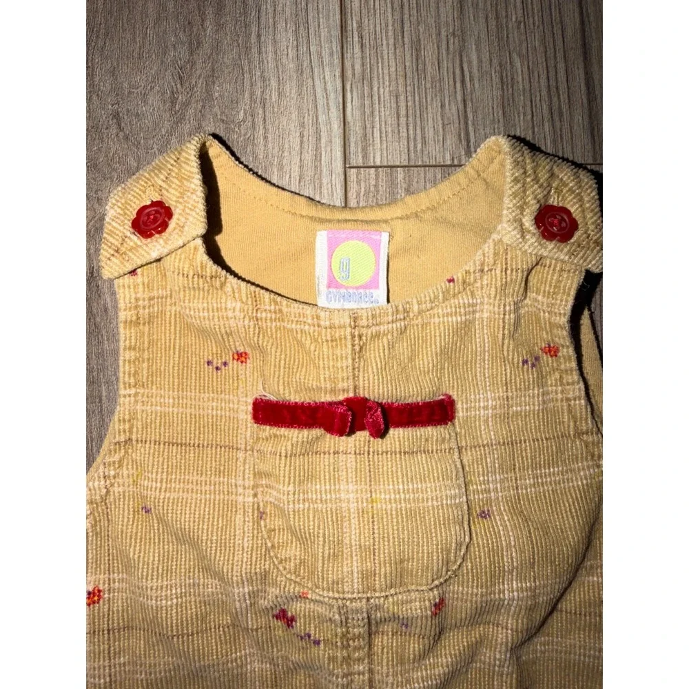 Vintage Gymboree 2001 Yellow Plaid Corduroy Floral Jumper Dress 12-18 Months AA2